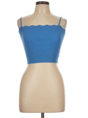 Blue Ribbed Cami Crop Top
